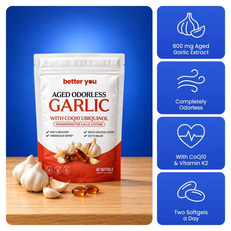 Aged Garlic Extract Softgels, 600 mg, Odorless, with CoQ10 & Vitamin K2, 60 ct